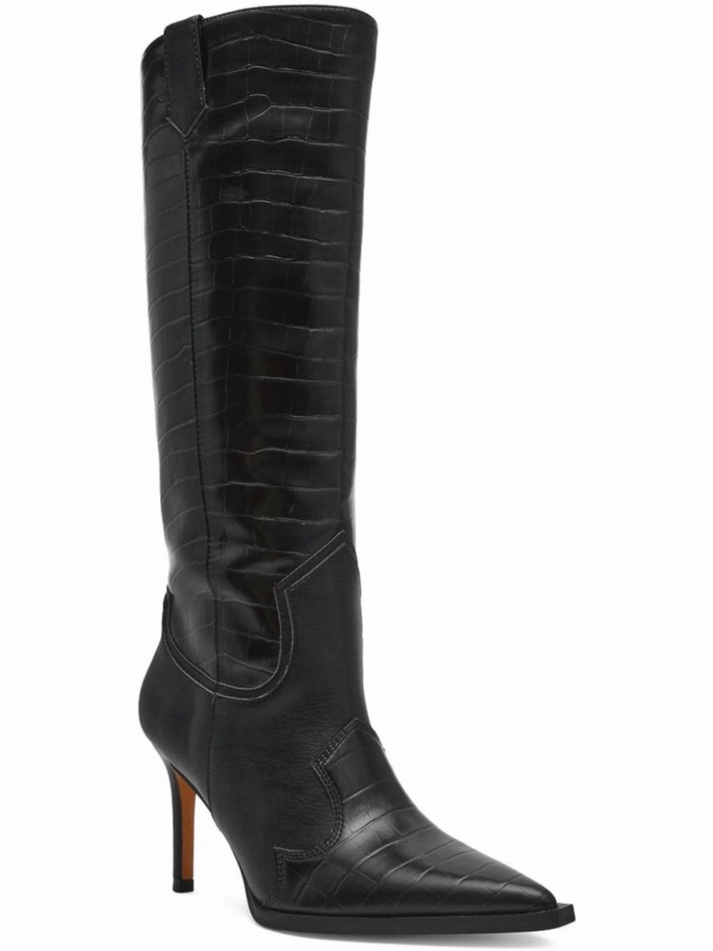 Steven By Steve Madden Black Croc-Embossed Pointed Knee Boot